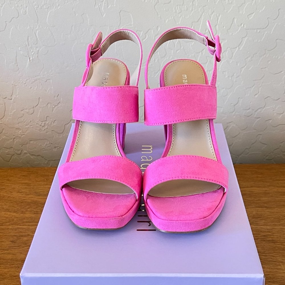 New Madden Girl 6.5 Platform Heels Sandals Pink Mine Fabric Faux Suede with Box - Picture 2 of 11